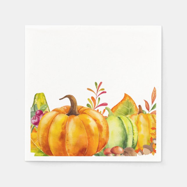 Harvest Pumpkins, Leaves and Foliage Napkin (Front)
