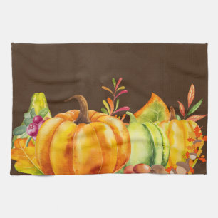 Harvest Pumpkins, Leaves and Foliage Tea Towel
