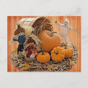Harvest Scarecrows and Ghost Postcard