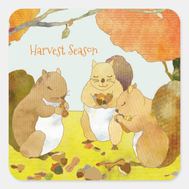 Harvest Season Squirrels Square Sticker (Front)
