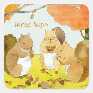 Harvest Season Squirrels Square Sticker