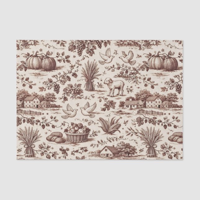 Harvest Sepia Brown Toile Tissue Paper (Front)