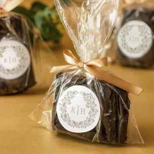 Harvest stylised wreath monogram wedding  Classic Round Sticker