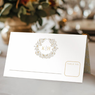 Harvest stylised wreath monogram wedding Place Card