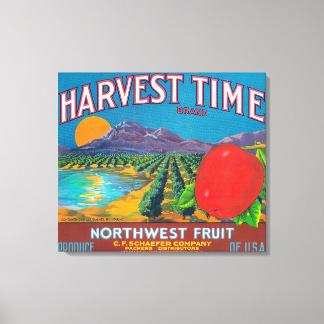 Harvest Time Apple Label - Yakima, WA Canvas Print (Front)