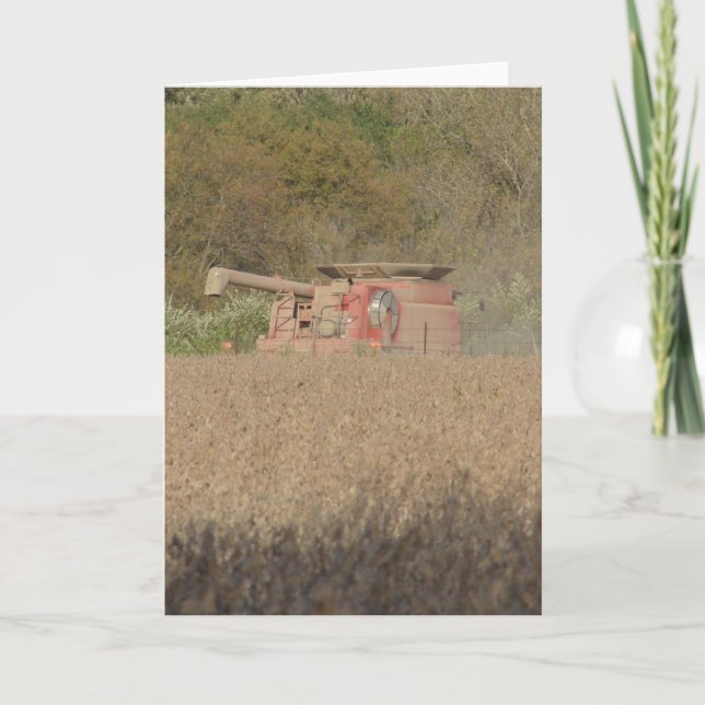Harvest Time Combine in Soybean Field Card (Front)