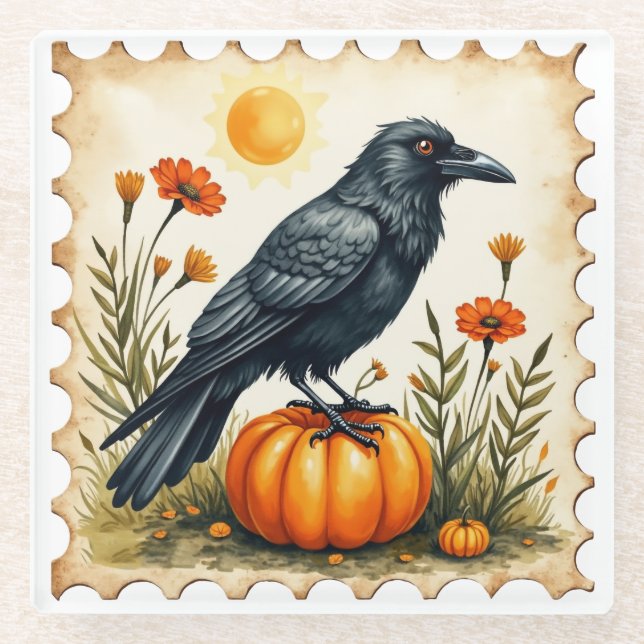 Harvest Watcher: The Crow & Pumpkin Coaster (Front)