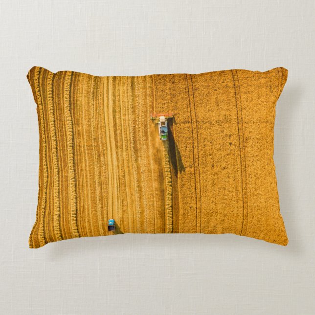 Harvester machine working in field. Combine harves Decorative Cushion (Front)