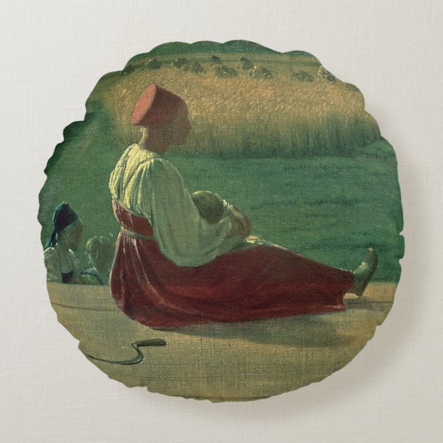 Harvesting in Summer, 1820s Round Cushion (Front)