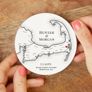 Harwich MA Wequassett Resort Cape Cod Wedding Round Paper Coaster