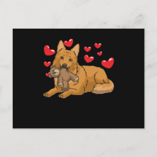 Harzer Fuchs Dog With Stuffed Animal And Hearts Postcard