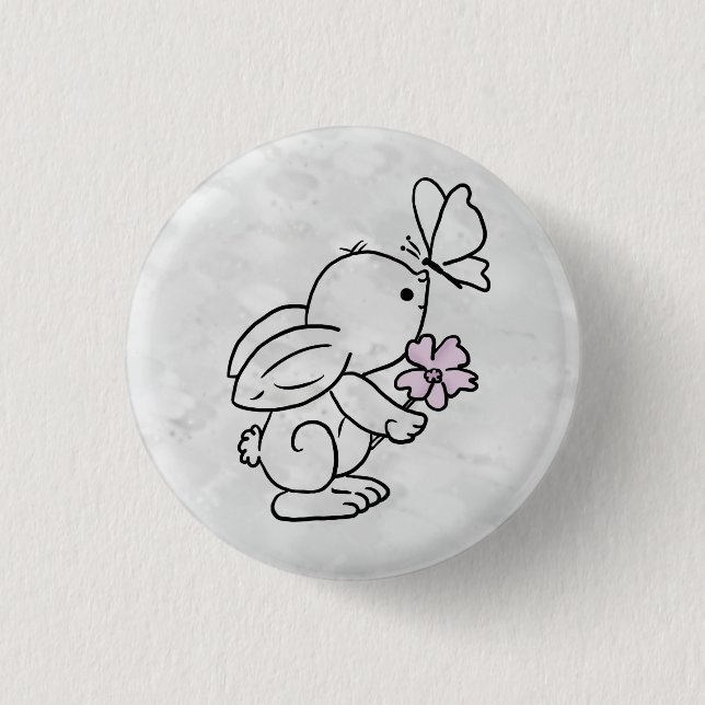 Hase with butterfly 3 cm round badge (Front)