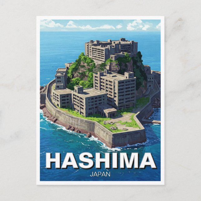 Hashima Japan Battleship Island Gunkanjima Travel Postcard (Front)