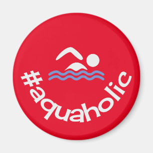 Hashtag aquaholic fun red swimmers magnet