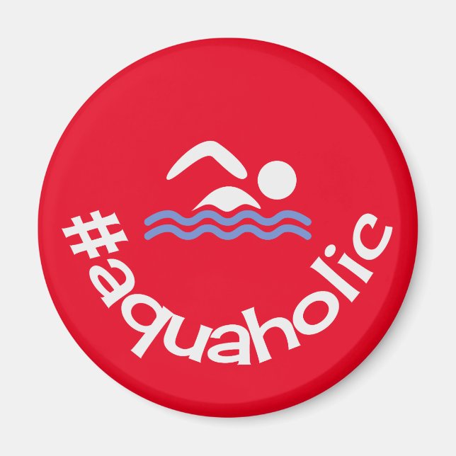 Hashtag aquaholic fun red swimmers magnet (Front)