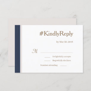 Hashtag Blue Stripes Gold White Blush Wedding RSVP Invitation