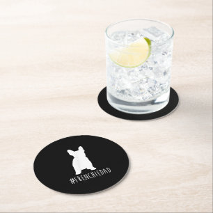 hashtag frenchie dad french bulldog dad round paper coaster