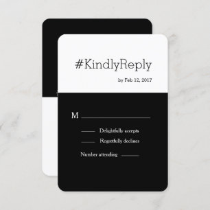 Hashtag modern black white chic wedding rsvp invitation