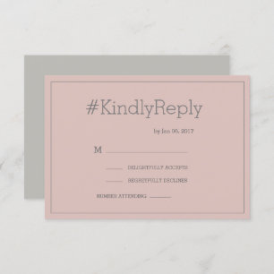 Hashtag modern blush pink grey chic wedding rsvp invitation