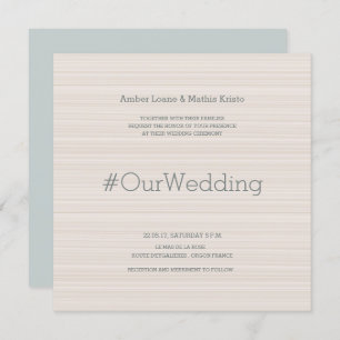 Hashtag modern elegant beige cyan stripes wedding invitation