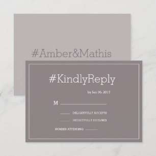 Hashtag modern lilac grey taupe chic wedding rsvp invitation