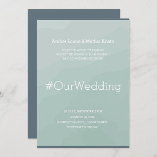 Hashtag modern turquoise blue watercolor wedding invitation