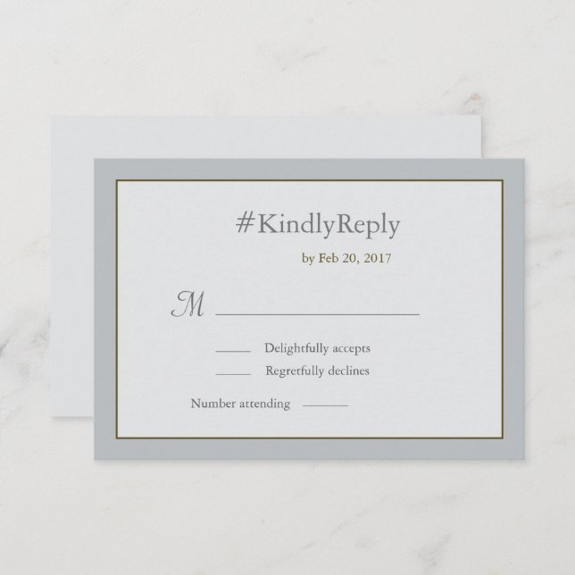 Hashtag personalised pale blue gold wedding RSVP Invitation (Front/Back)