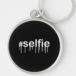 Hashtag Selfie Drooling on Black Key Ring