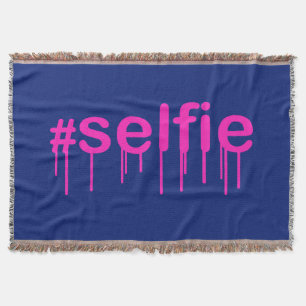 Hashtag Selfie Drooling on blue decor Throw Blanket