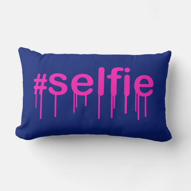 Hashtag Selfie Drooling on blue Lumbar Cushion (Front)
