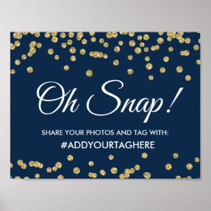 Hashtag Sign Gold Faux Glitter Confetti Navy Blue