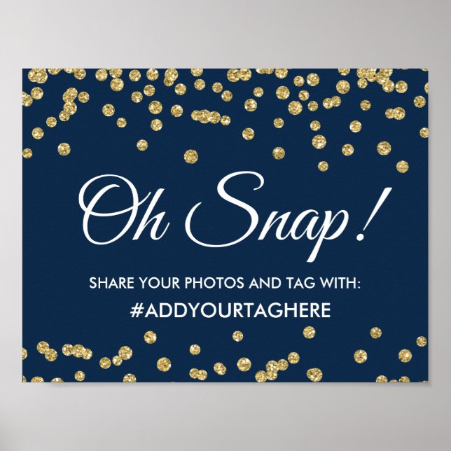 Hashtag Sign Gold Faux Glitter Confetti Navy Blue (Front)