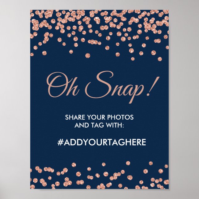 Hashtag Sign Rose Gold Glitter Confetti Navy Blue (Front)