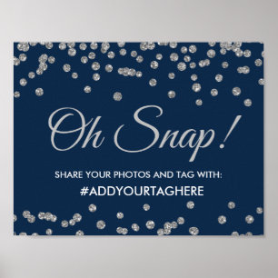 Hashtag Sign Silver Faux Glitter Confetti Navy