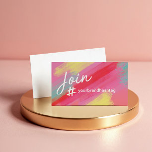 Hashtag Social Media Artistic Pink Brush Stroke Business Card