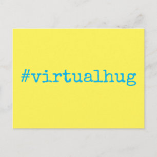 Hashtag Virtual Hug in Bright Sky Blue & Yellow Postcard