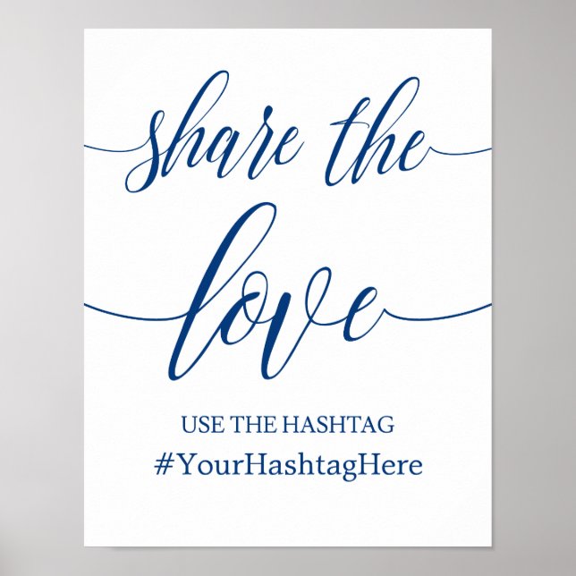 Hashtag Wedding Sign in Navy Blue Calligraphy (Front)