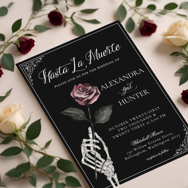 Hasta La Muerte Skeleton Rose Until Death Wedding Invitation (Hasta La Muerte Skeleton Rose Until Death Wedding Invitation (Front))