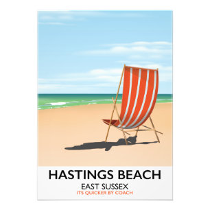 Hastings Beach, East Sussex vintage travel poster