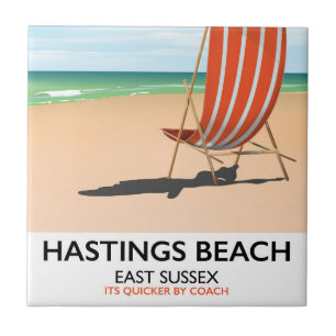 Hastings Beach, East Sussex vintage travel poster Tile