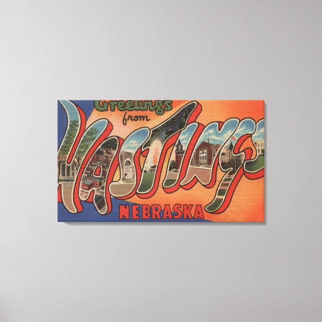 Hastings, Nebraska - Large Letter Scenes Canvas Print (Front)