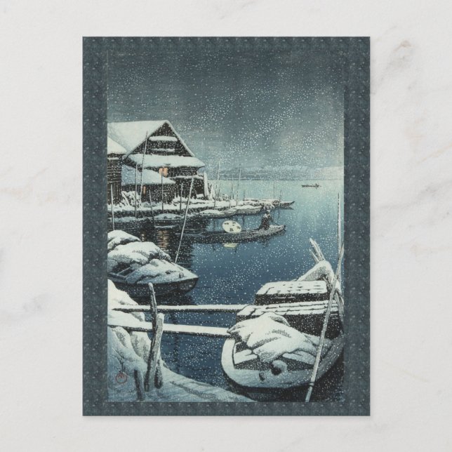 Hasui Kawase Winter Snow Lake Scene  Postcard (Front)