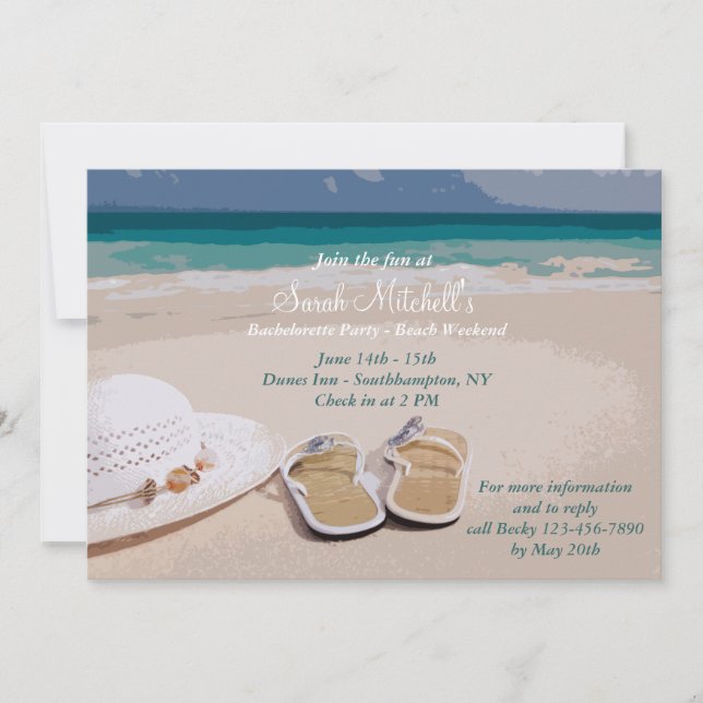 Hat and Beach Shoes Bachelorette Party Invitation (Front)