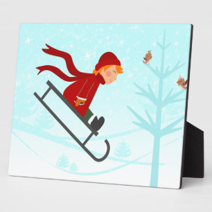 Hat Boy Sled Coat Scarf Sled Tree Birds Plaque