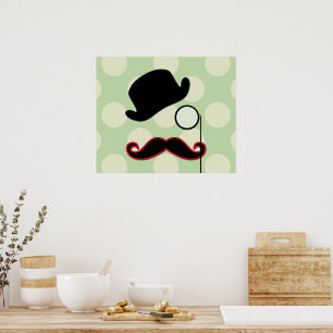 Hat, Moustache, Monocle, Dots - Black Green Red Poster