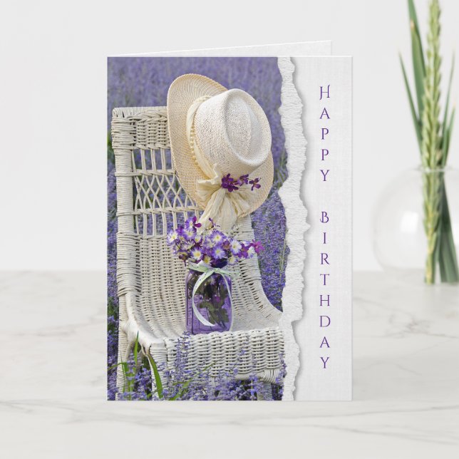 hat on wicker chair birthday card (Front)