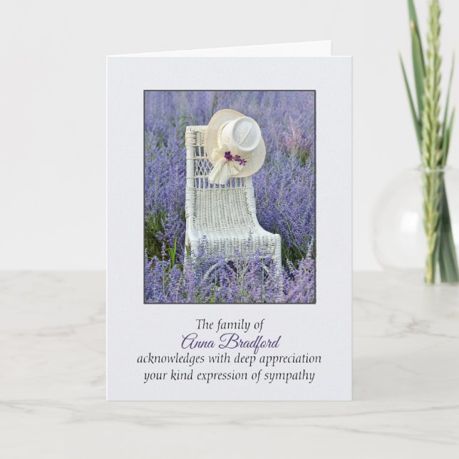 Hat on Wicker Chair Sympathy Thank You Card (Front)
