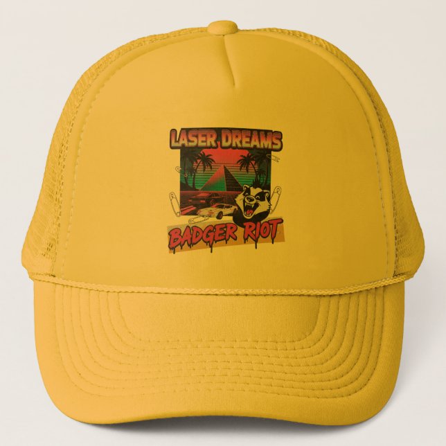 Hat Retro 80s Laser Dreams Badger Riot Synthwave  (Front)