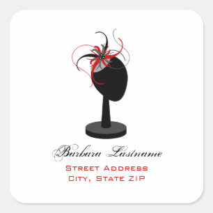 Hat Stand & Red & Black Fascinator Address Sticker