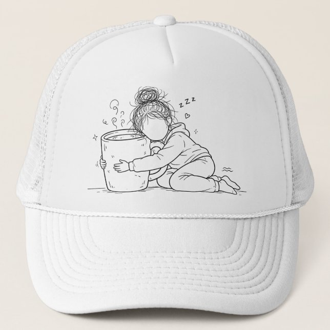 Hat Tired Girl Hugging Coffee Mug Funny Cap (Front)